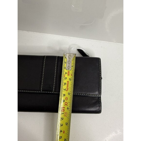 COACH Hampton Black Wallet Tri-Fold Clutch Leather Purple Lilac Purple Interior - Picture 7 of 7